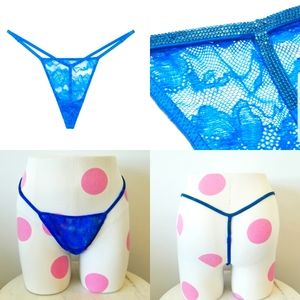 Victoria's Secret Very Sexy Blue Lace Rhinestone Crystal Strap Thong Panty NWT